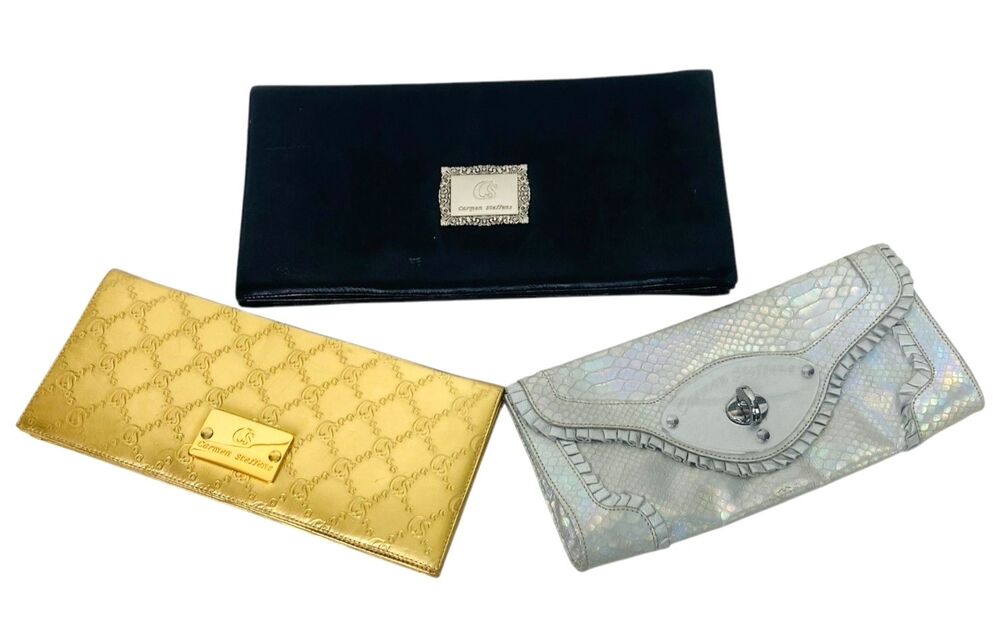 Carmen Steffens Hand Clutch Purse Bag Formal Disco Retro Black Gold Silver 80's